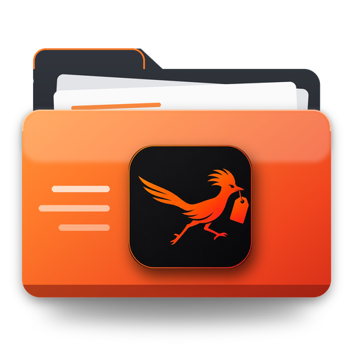 Speedy List folder icon: an orange folder with the roadrunner logo on the front